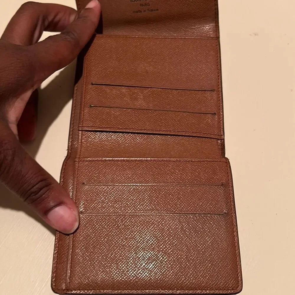Louis Vuitton Monogram Compact Trifold Wallet Classic Brown Tan LV Logo Pattern